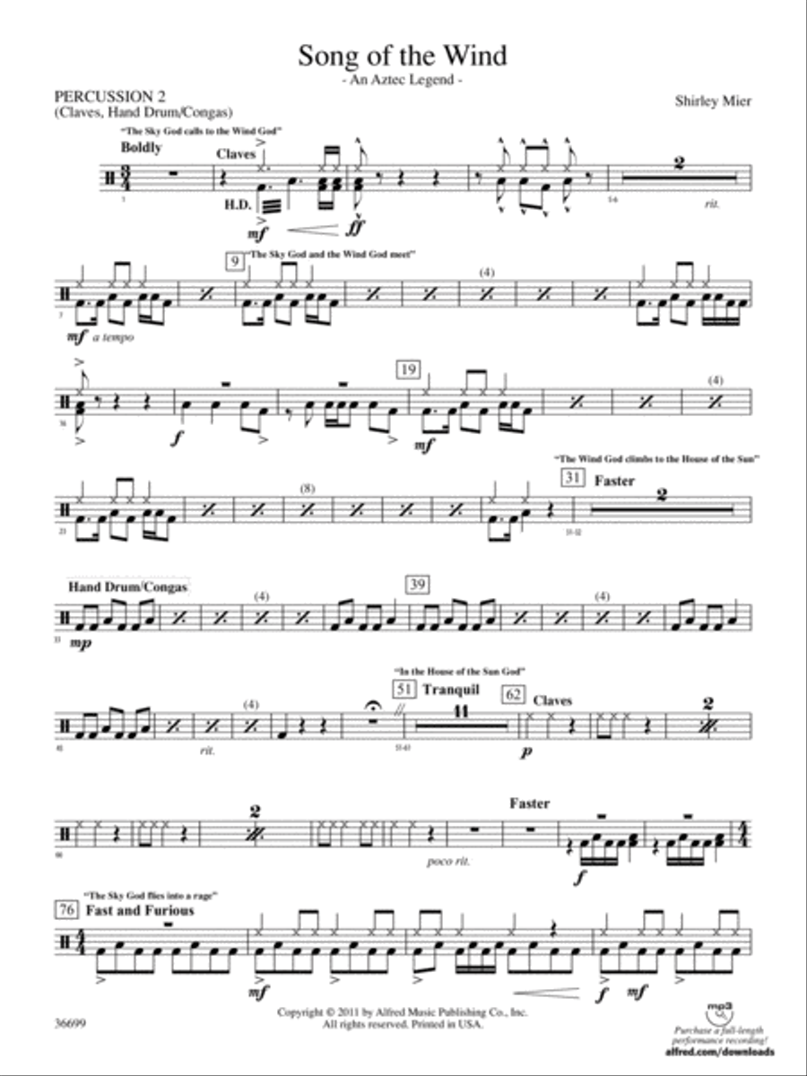 Song of the Wind: 2nd Percussion Concert Band scores gallery preview page 1