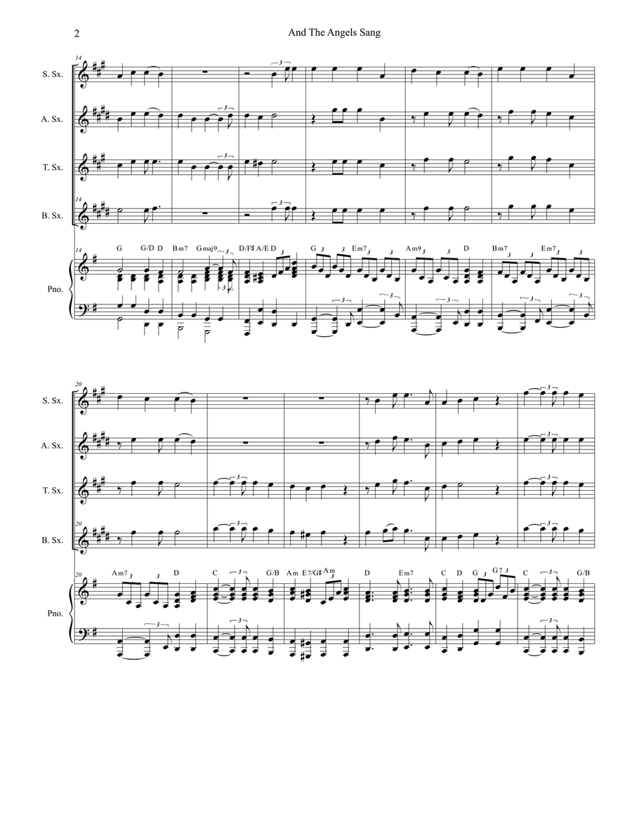 And The Angels Sang (for Saxophone Quartet and Piano) Woodwind Ensemble scores gallery preview page 3