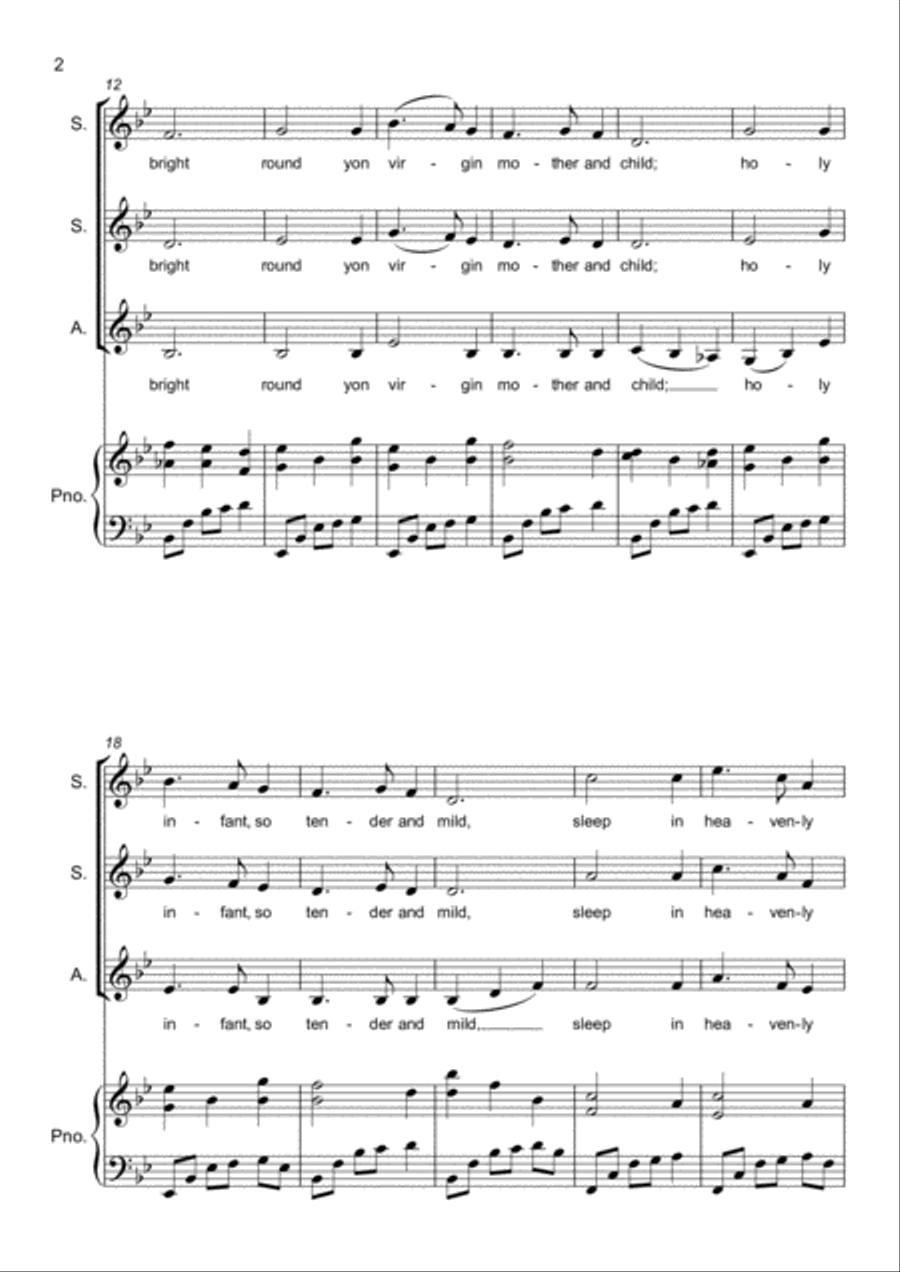 Silent Night - SSA Three part Choir. Upper Voices SSA scores gallery preview page 2