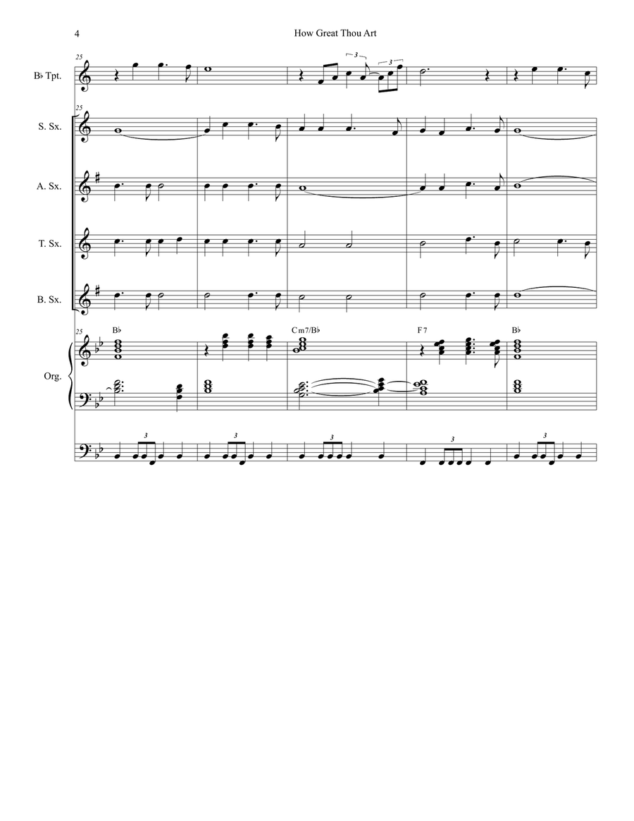 How Great Thou Art (for Saxophone Quartet - Organ Accompaniment) Saxophone Quartet scores gallery preview page 5