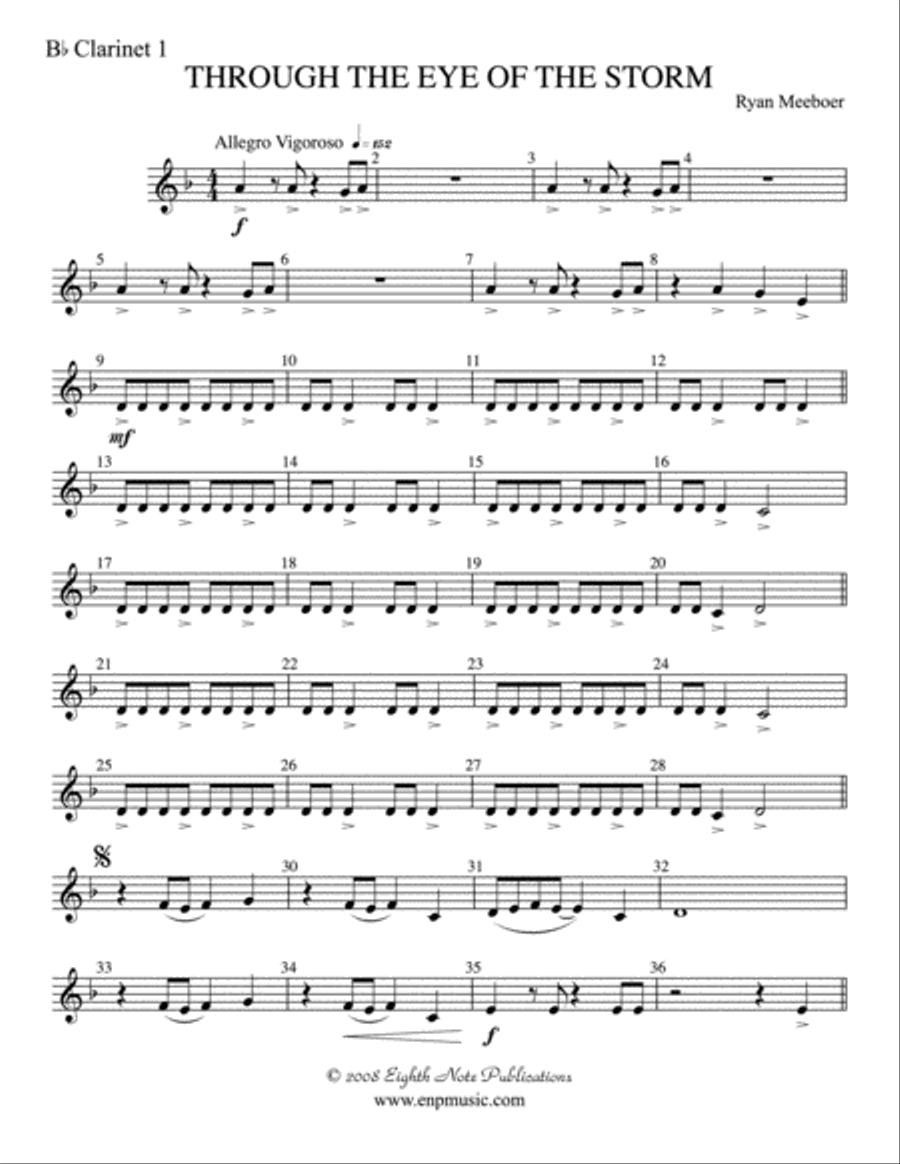 Through the Eye of the Storm: 1st B-flat Clarinet Concert Band scores gallery preview page 1