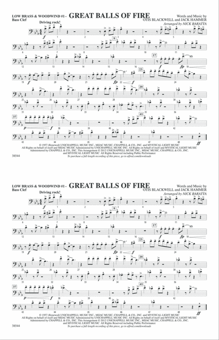 Great Balls of Fire: Low Brass & Woodwinds #1 - Bass Clef Marching Band scores gallery preview page 1