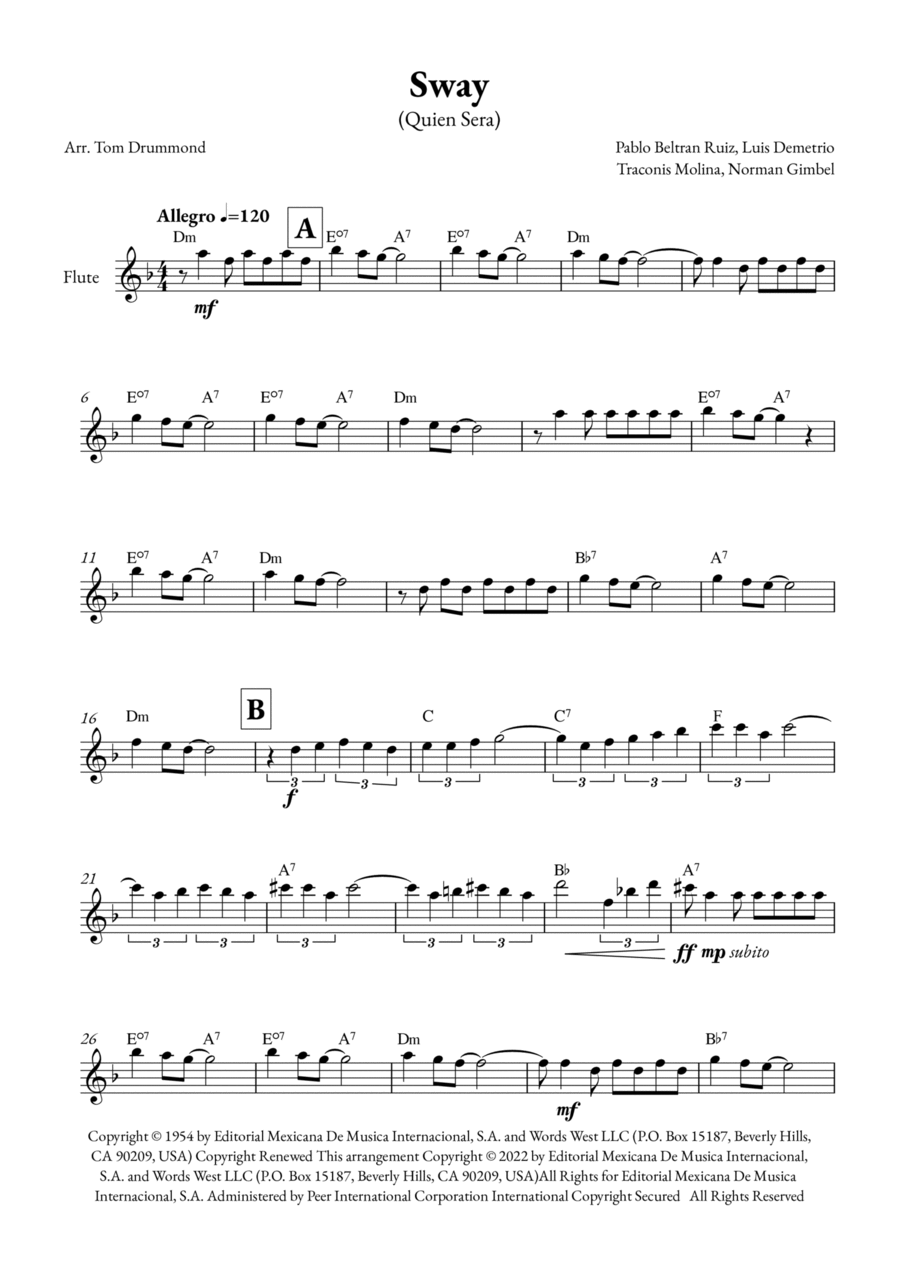 Sway (quien Sera) Flute Solo scores gallery preview page 1
