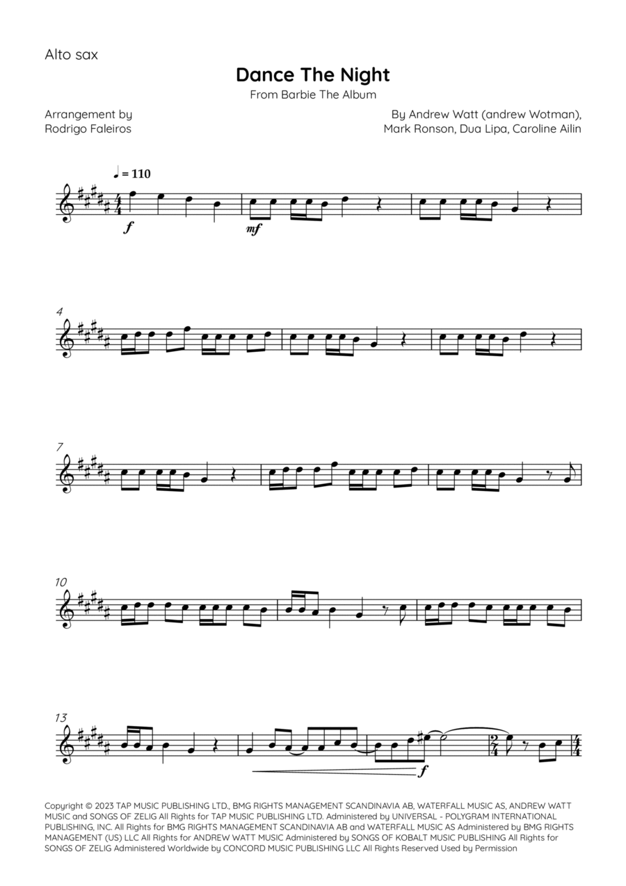 Dance The Night Alto Saxophone scores gallery preview page 1