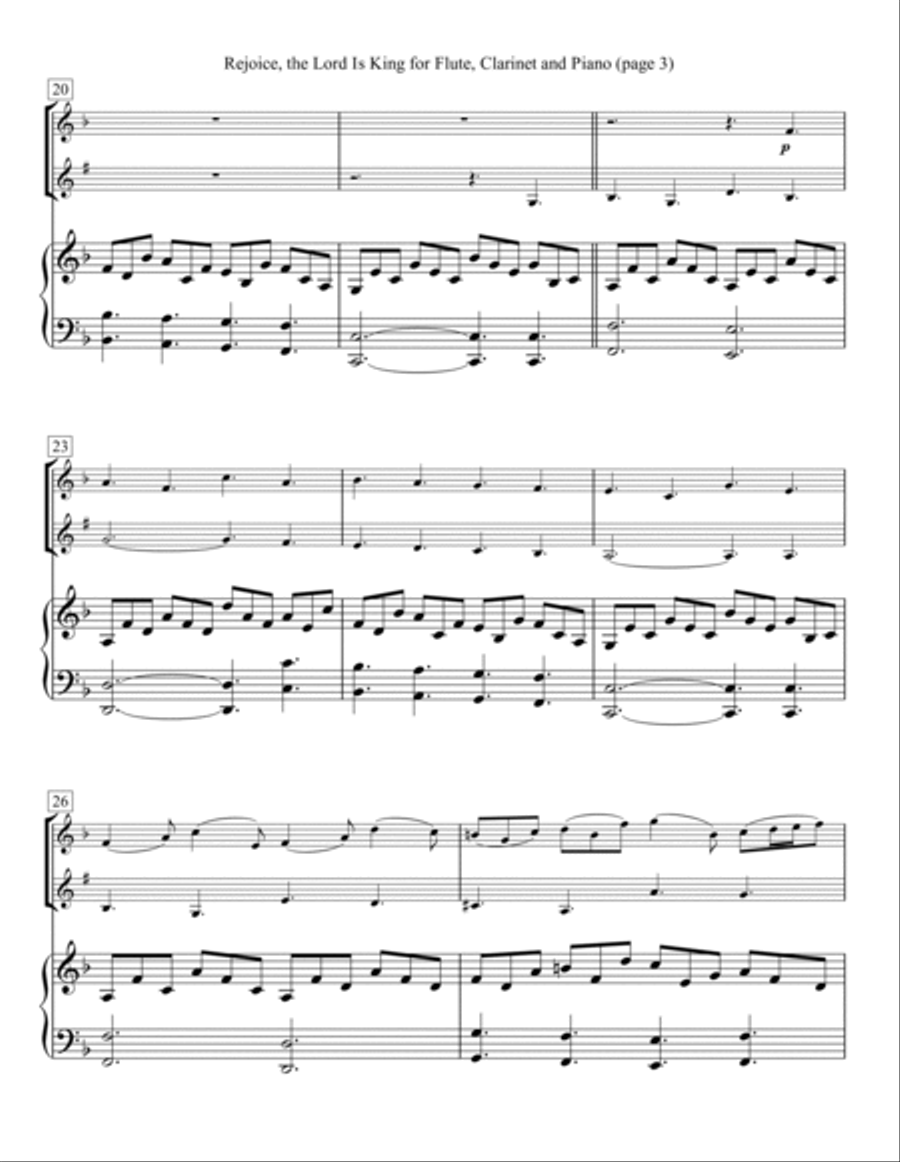 Rejoice, the Lord is King for Flute, Clarinet and Piano Woodwind Duet scores gallery preview page 3