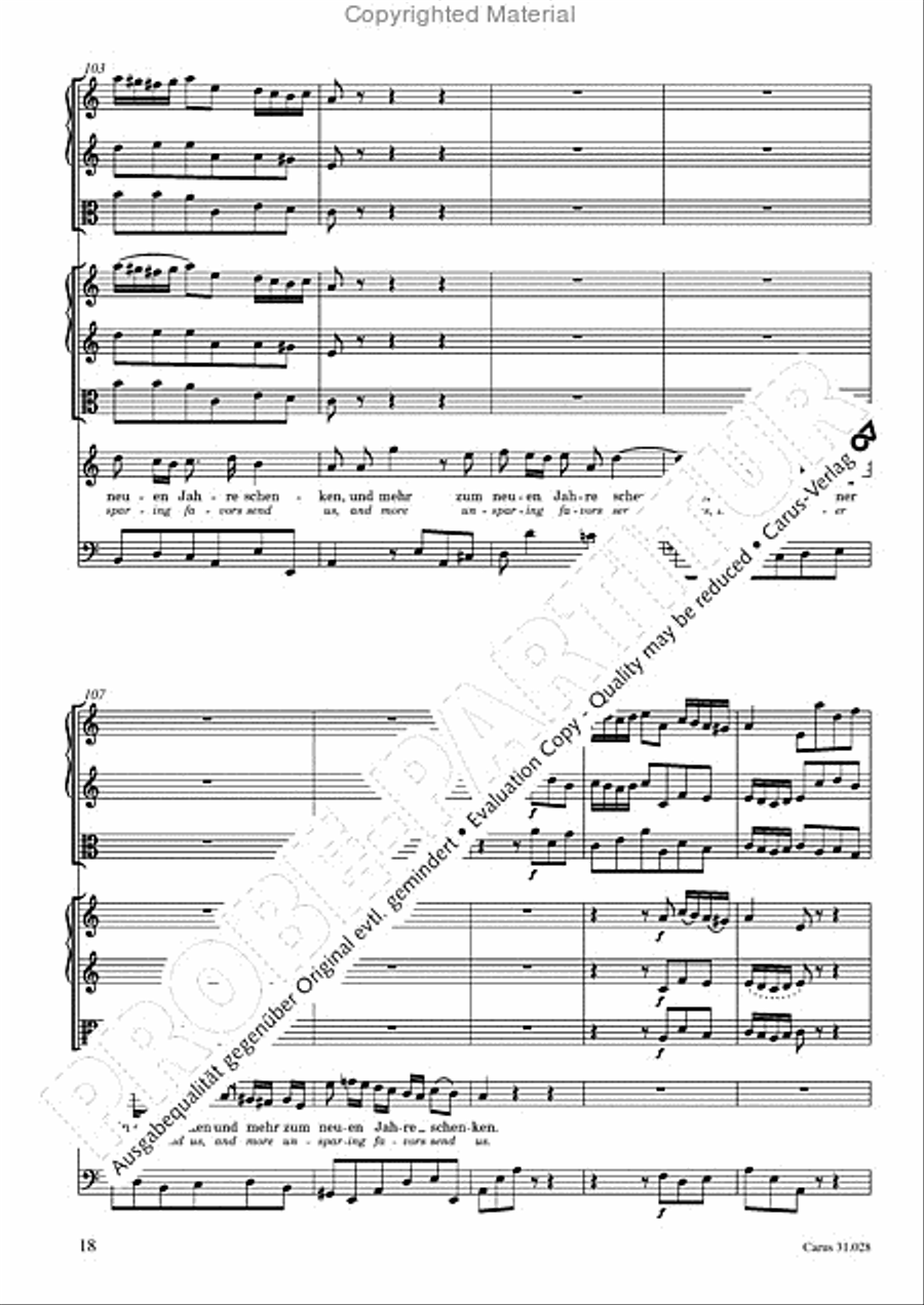 Rejoice! The passing year is ended (Gottlob! nun geht das Jahr zu Ende) 4-Part scores gallery preview page 20