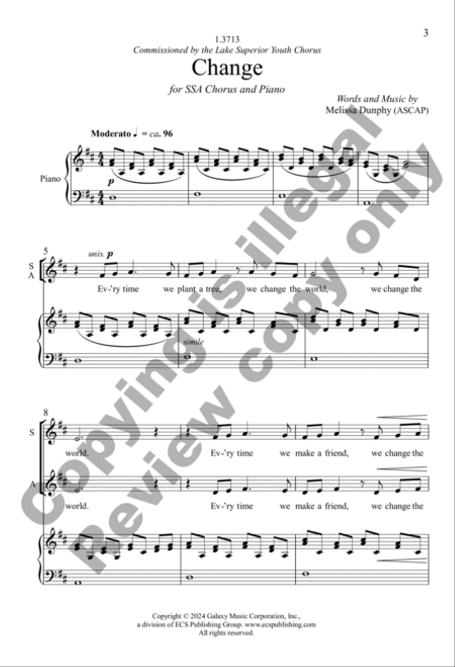 Change (Choral Score) SSA scores gallery preview page 3