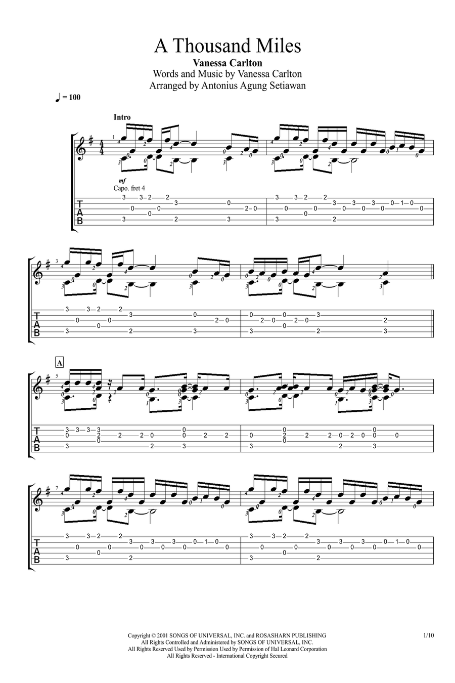A Thousand Miles A Thousand Miles Acoustic Guitar scores gallery preview page 1