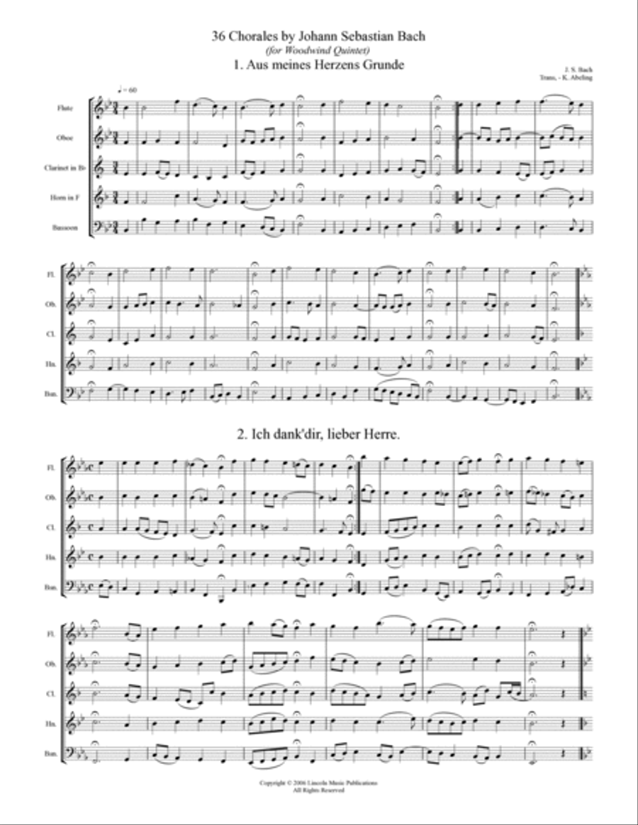 Bach Four-Part Chorales - 36 in Set (for Woodwind Quintet) image number null