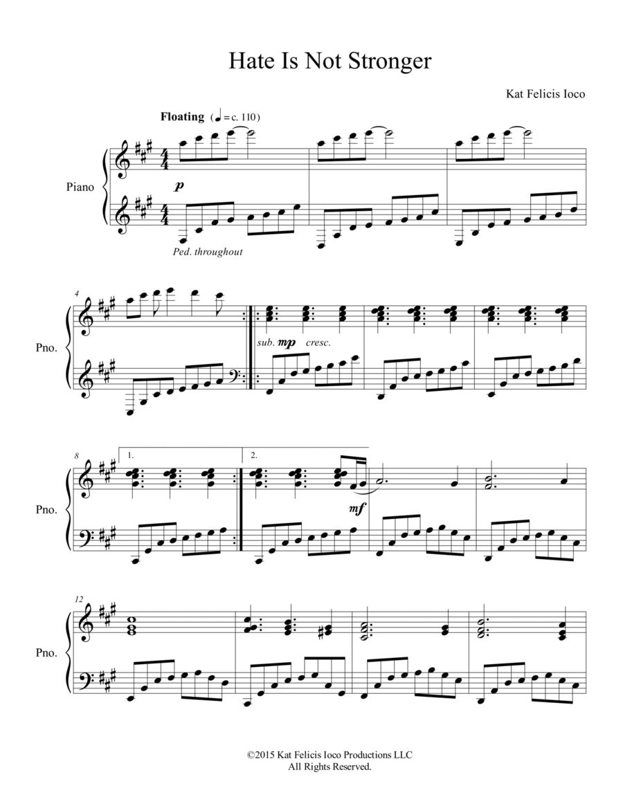 Hate Is Not Stronger Piano Solo scores gallery preview page 1