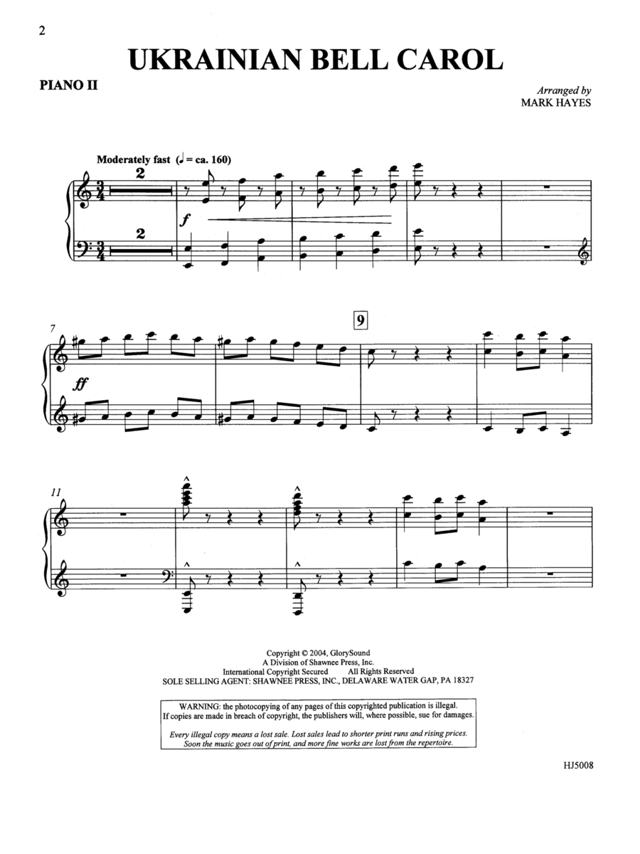 Ukrainian Bell Carol (Piano Quartet - Four Pianos) - Piano II Choir scores gallery preview page 1