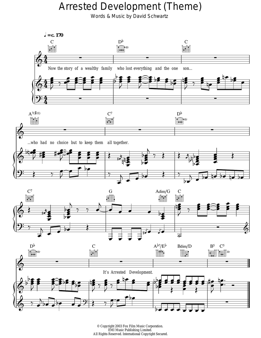 Arrested Development (Main Title) Piano, Vocal scores gallery preview page 1