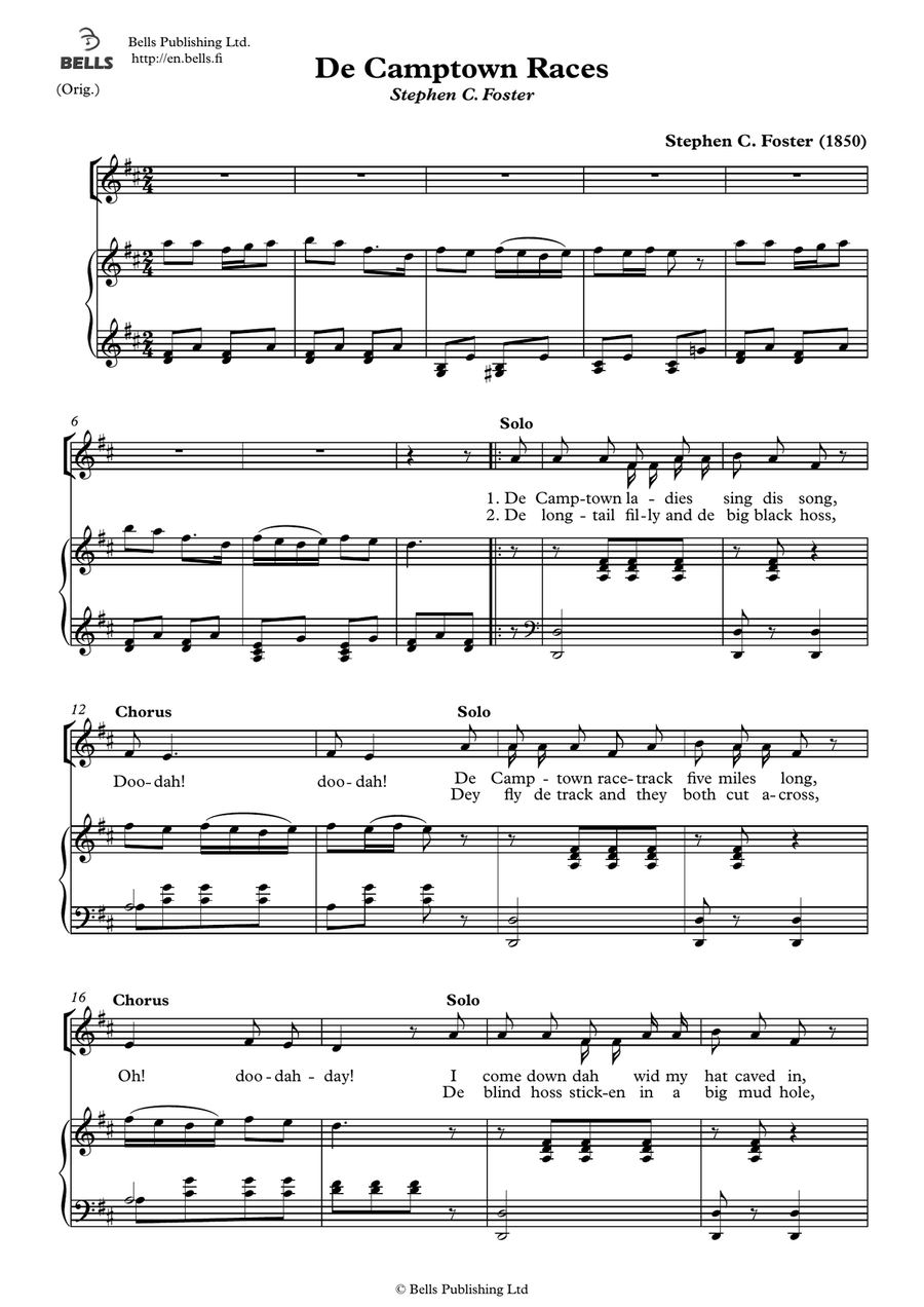 De Camptown races (Original key. D Major)