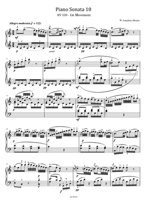 Mozart - Piano Sonata No.10 in C major, K.330/300h - 1st Mov - Original With Fingered