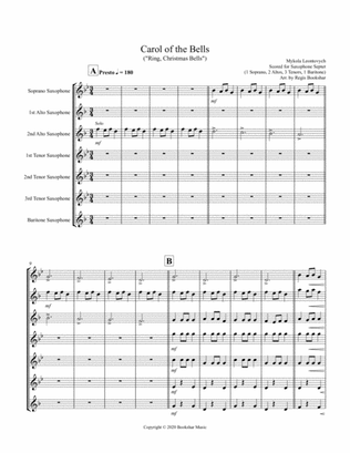 Carol of the Bells (F min) (Saxophone Septet - 1 Sop, 2 Alto, 3 Ten, 1 Bari)
