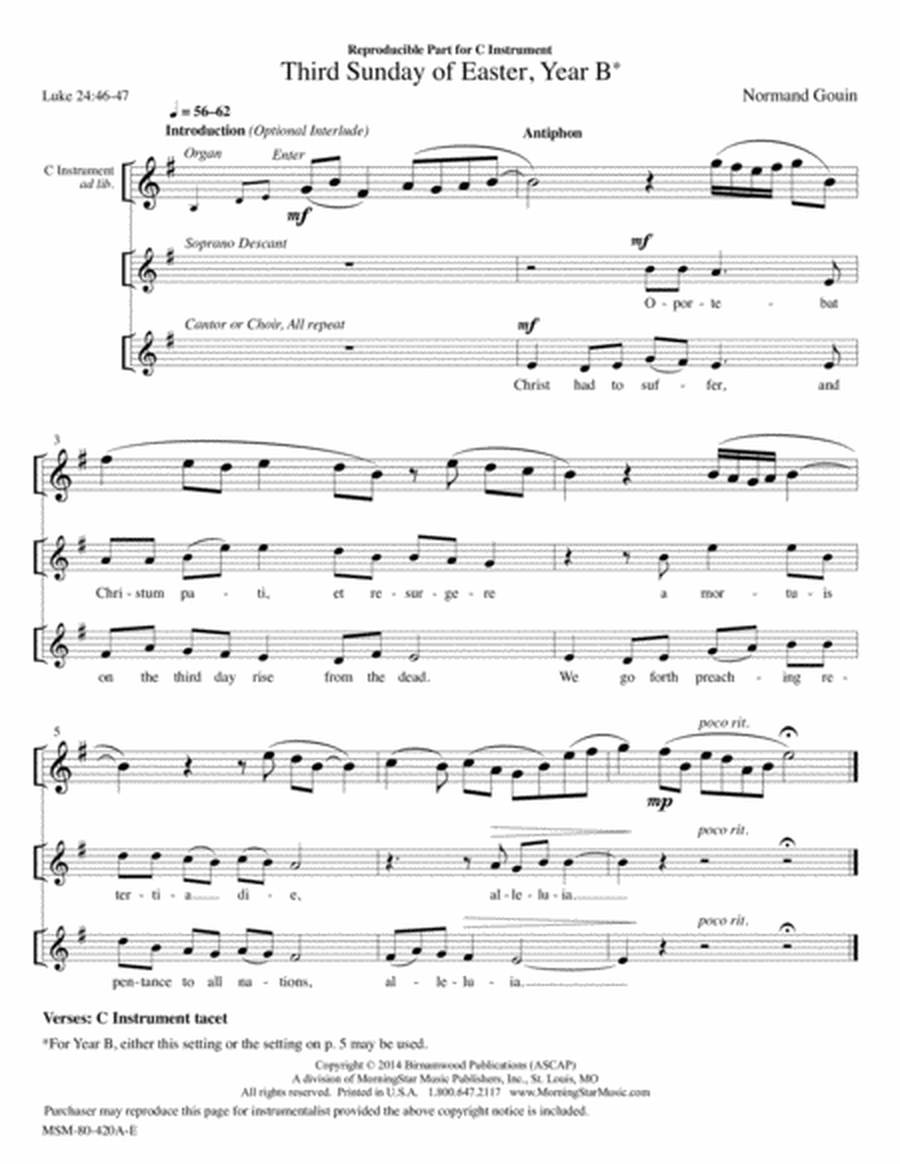 Communion Antiphons for the Easter Season (C Instrument Part)