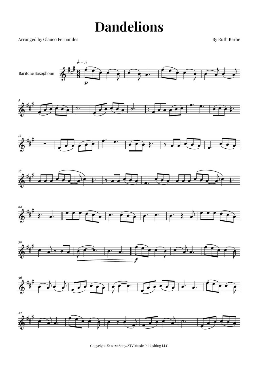 Dandelions Baritone Saxophone scores gallery preview page 1