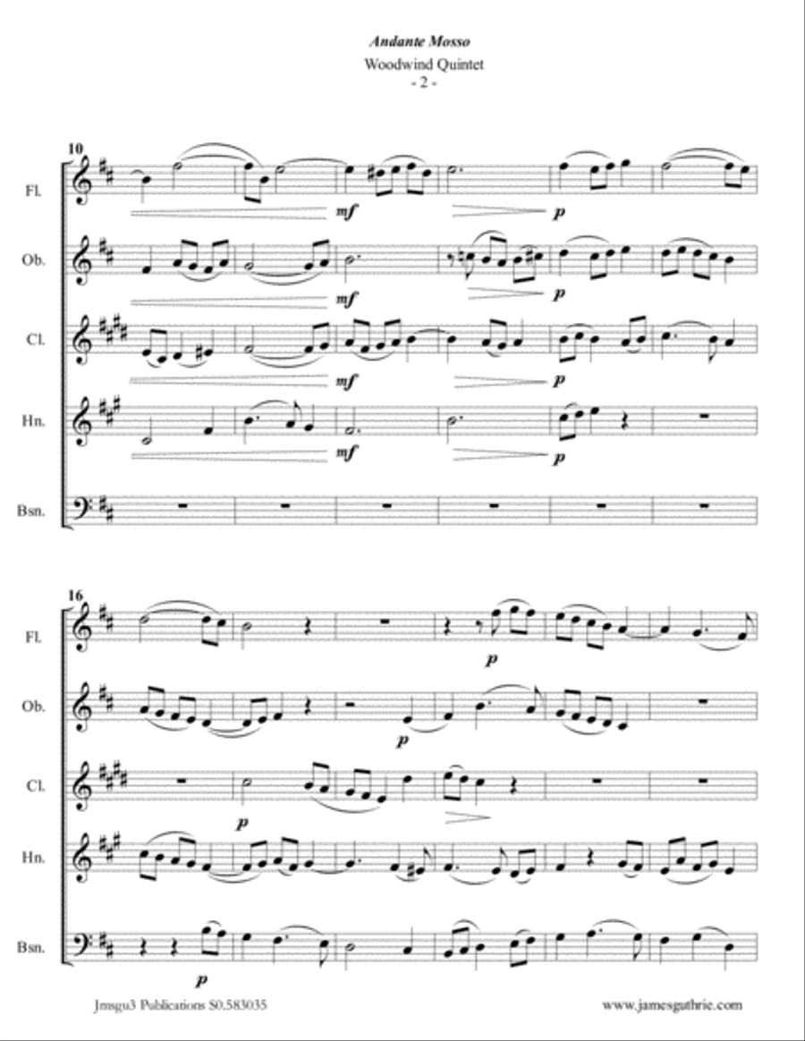 Scarlatti: Andante mosso for Woodwind Quintet Woodwind Quintet scores gallery preview page 2