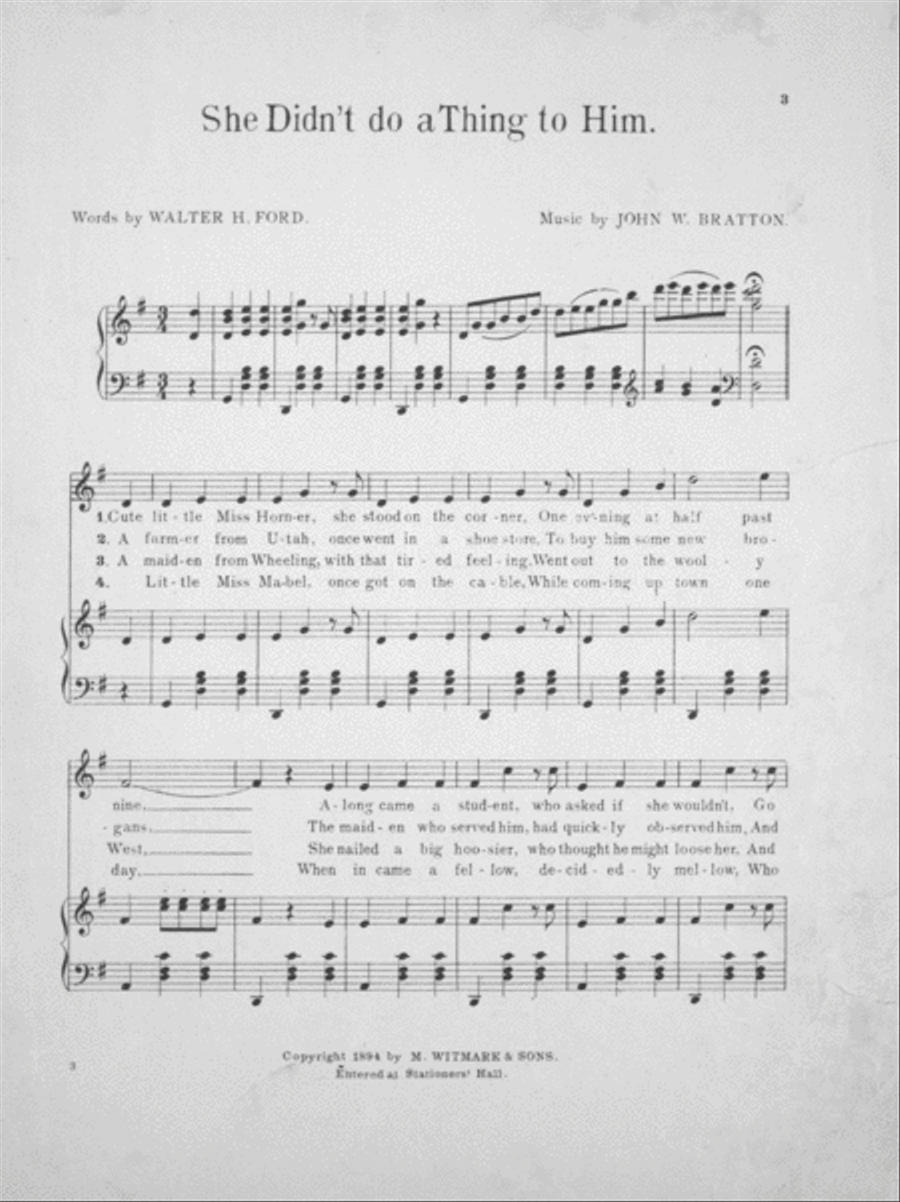 She Didn't Do A Thing To Him. Comic Song and Refrain Voice scores gallery preview page 2