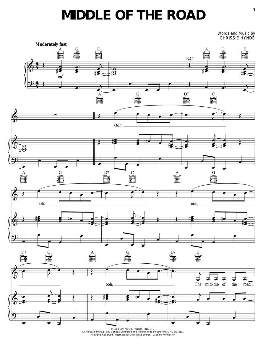 Middle Of The Road Piano, Vocal, Guitar scores gallery preview page 1