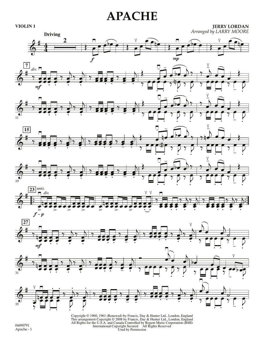 Apache - Violin 1 Orchestra scores gallery preview page 1