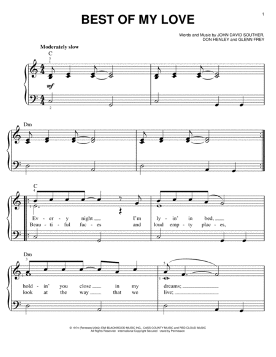Best Of My Love Easy Piano scores gallery preview page 1