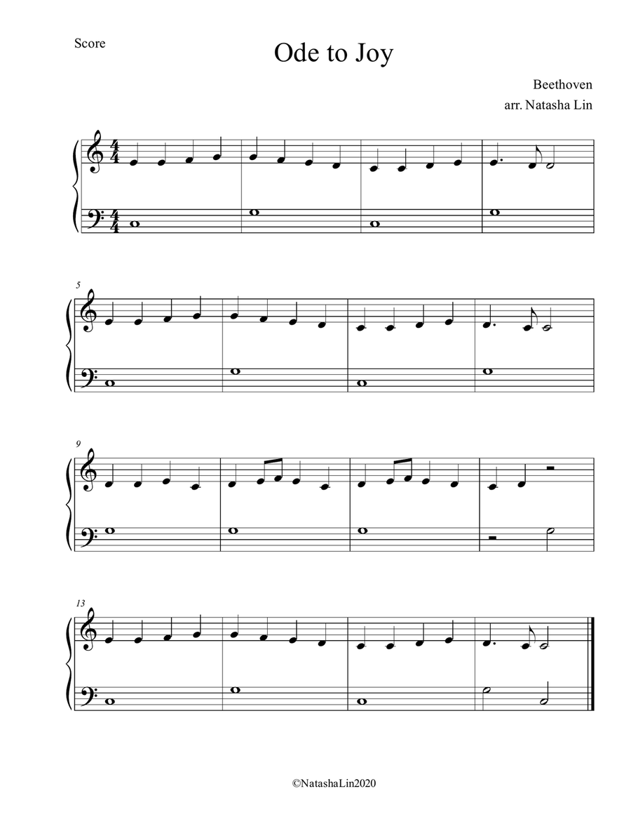 Ode to Joy Simplified Both Hands Easy Piano scores gallery preview page 1
