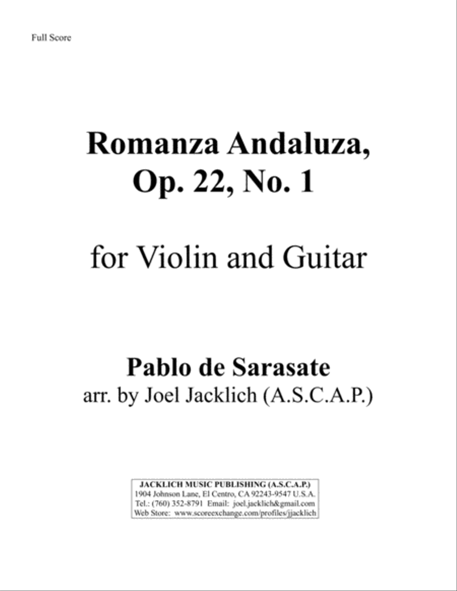 Romanza Andaluza, Op. 22, No. 1 for Solo Violin and Guitar String Duet scores gallery preview page 1