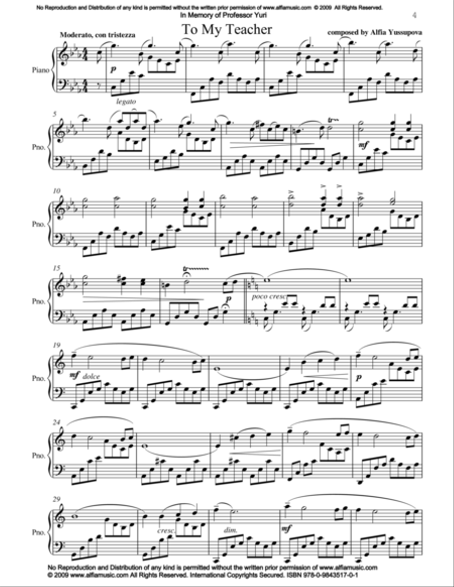 To My Teacher Piano Solo scores gallery preview page 1