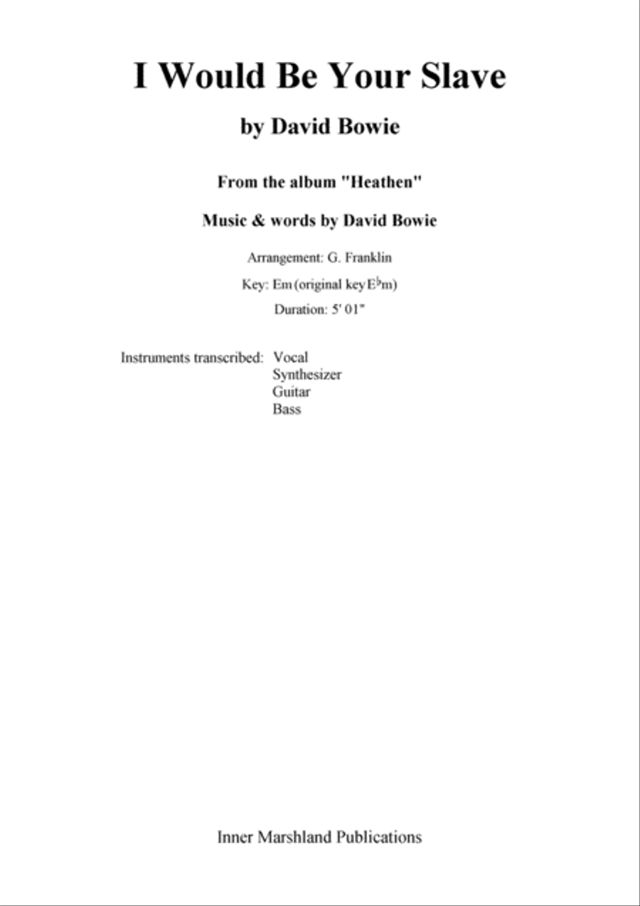 I Would Be Your Slave Piano, Vocal, Guitar scores gallery preview page 1