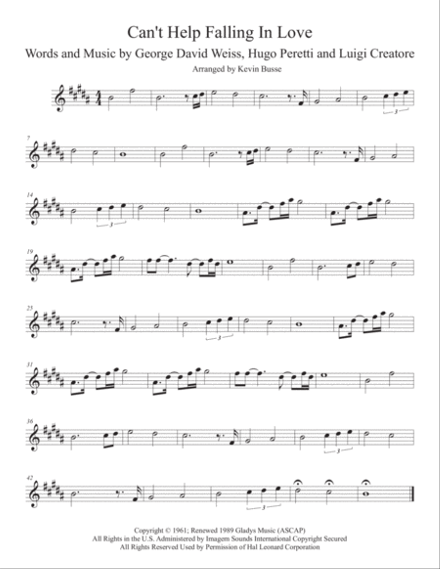Can't Help Falling In Love Alto Saxophone scores gallery preview page 1