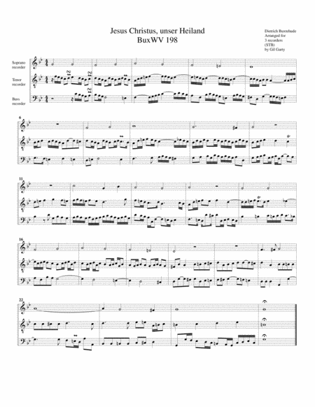 Jesus Christus, unser Heiland, BuxWV 198 (arrangement for 3 recorders)