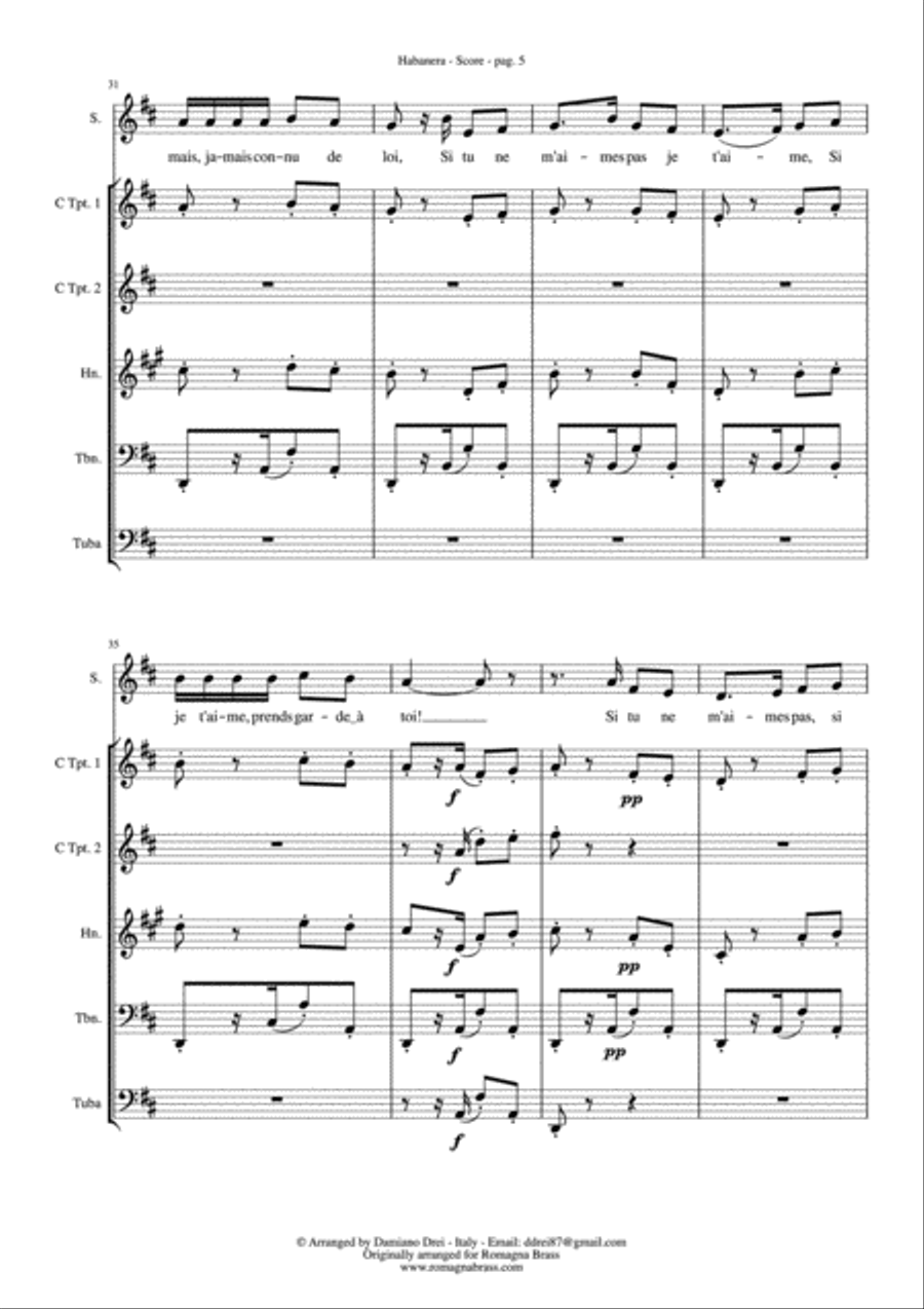 Habanera from Carmen (Brass Quintet and soloist) Brass Quintet scores gallery preview page 6