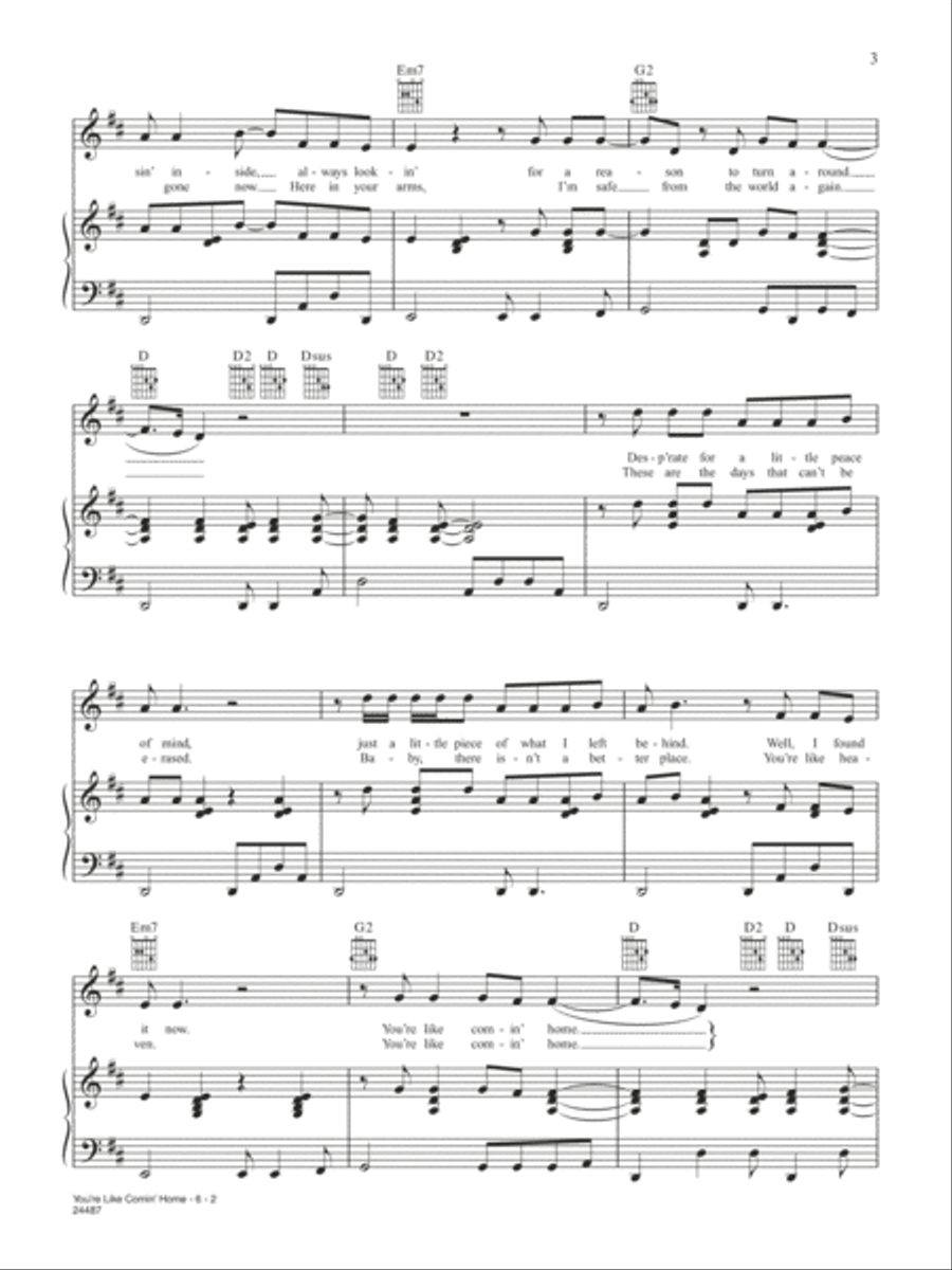 You're Like Comin' Home Piano, Vocal, Guitar scores gallery preview page 2
