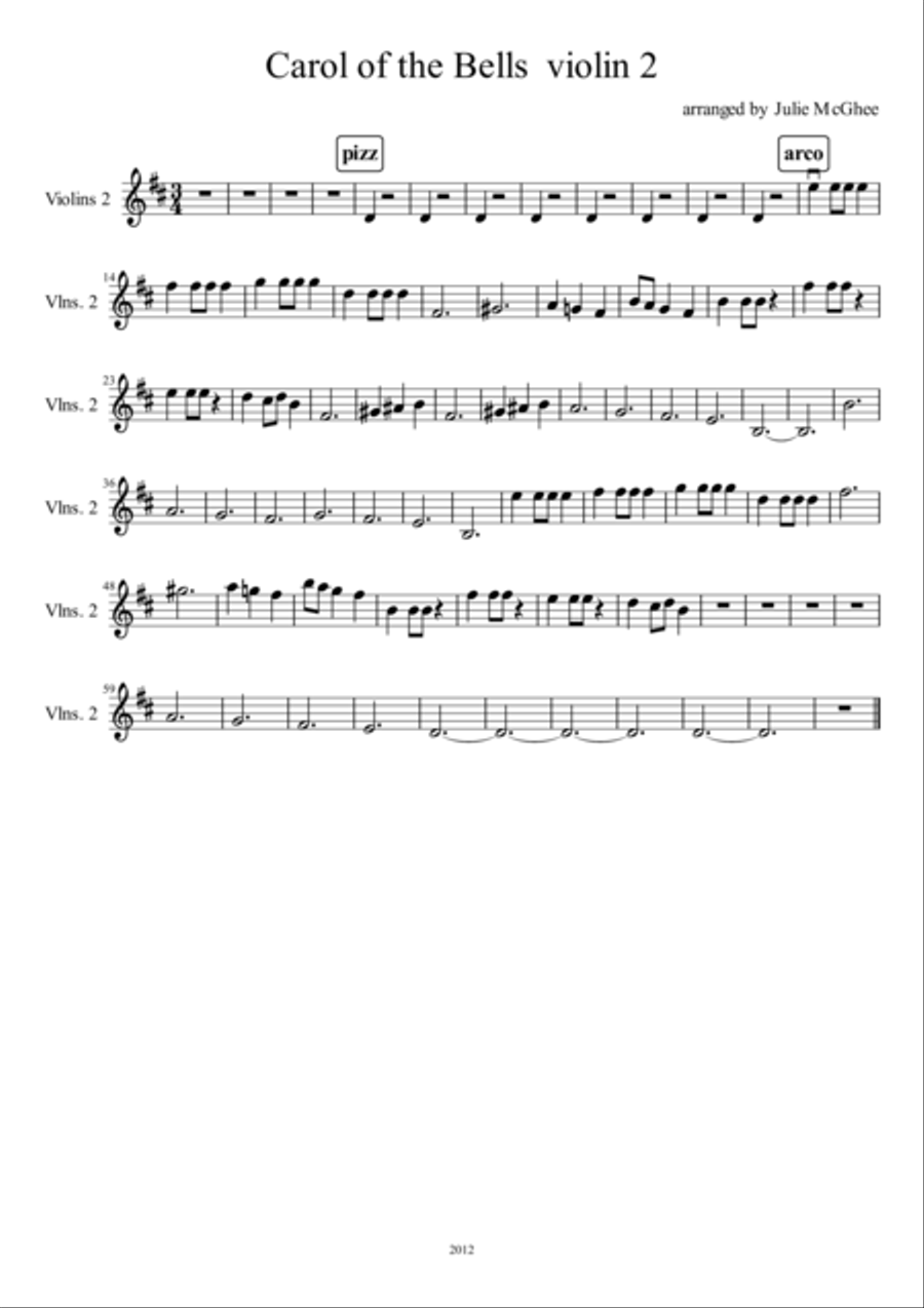 Carol of the Bells for Strings (violin 2) String Orchestra scores gallery preview page 1