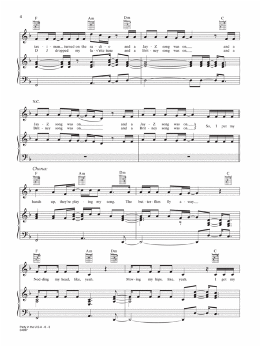 Party in the U.S.A. Piano, Vocal, Guitar scores gallery preview page 3