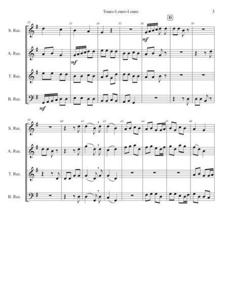 Touro Louro Louro (French Carol) for Recorder Consort image number null