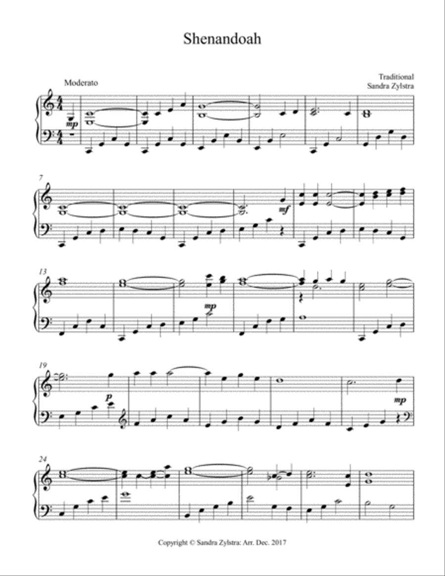 Shenandoah (early intermediate piano solo) image number null