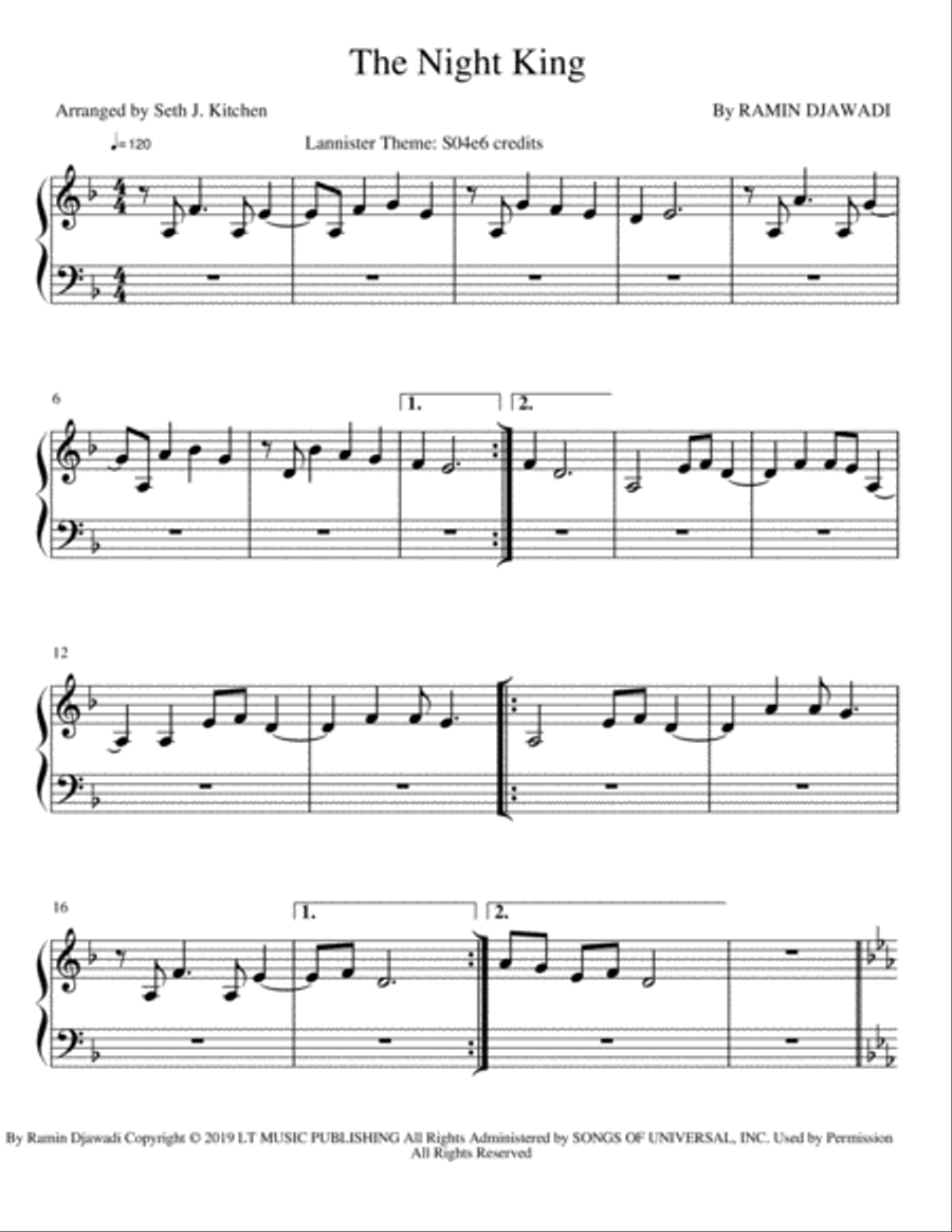 The Night King Easy Piano scores gallery preview page 1