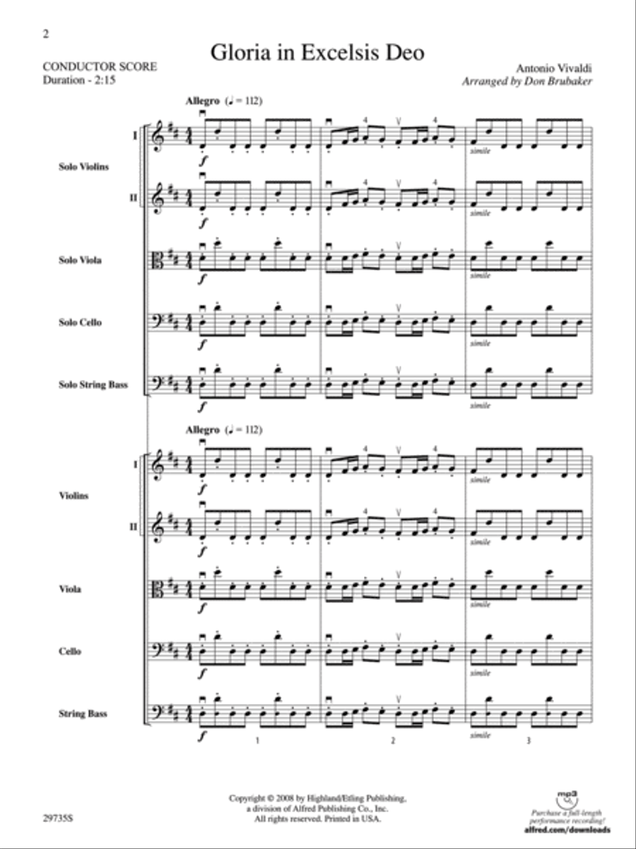 Gloria In Excelsis Deo (score only) String Orchestra scores gallery preview page 2