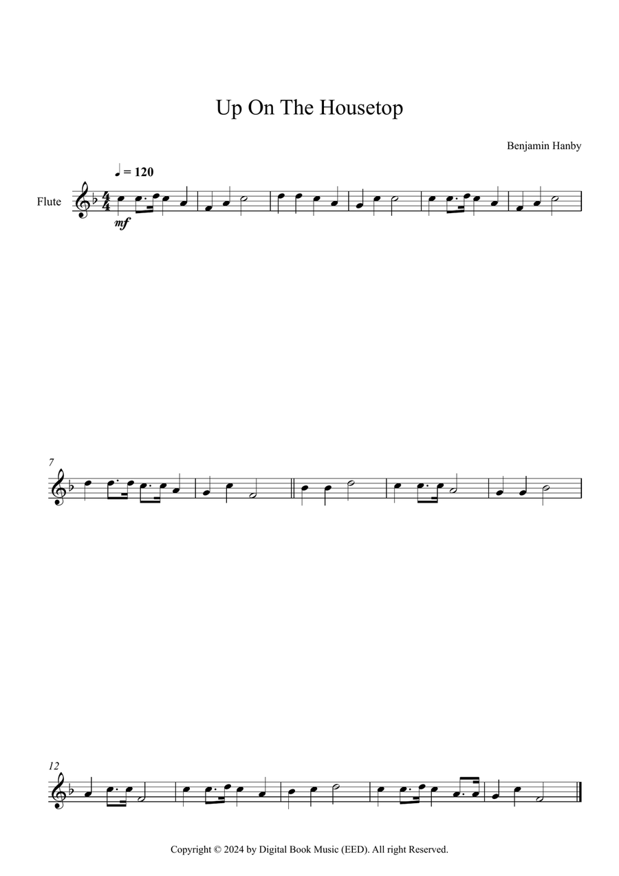 Up On The Housetop - Benjamin Hanby (Flute) Flute Solo scores gallery preview page 1