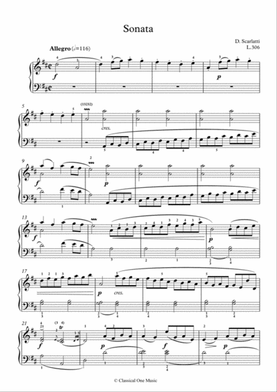 Scarlatti-Sonata in D-Major L.306 K.345(piano) Piano Solo scores gallery preview page 2