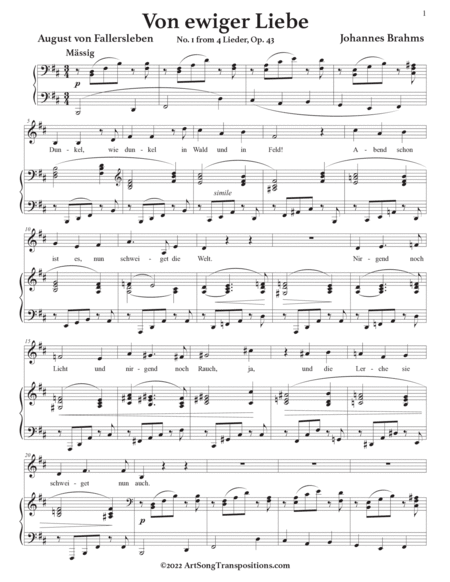 BRAHMS: Von ewiger Liebe, Op. 43 no. 1 (transposed to B minor)