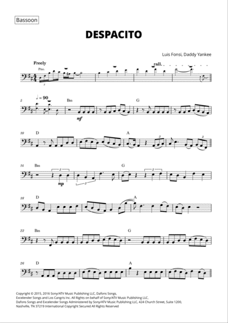 Despacito Bassoon Solo scores gallery preview page 1
