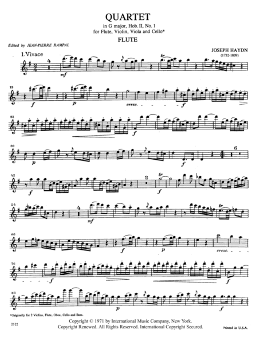 Six Quartets For Flute, Violin, Viola & Cello: Volume II (G,D,C) Flute scores gallery preview page 2