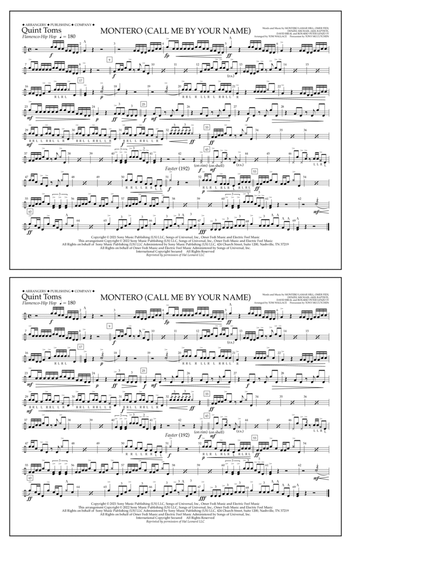 Montero (Call Me By Your Name) (arr. Tom Wallace) - Quint-Toms Marching Band scores gallery preview page 1