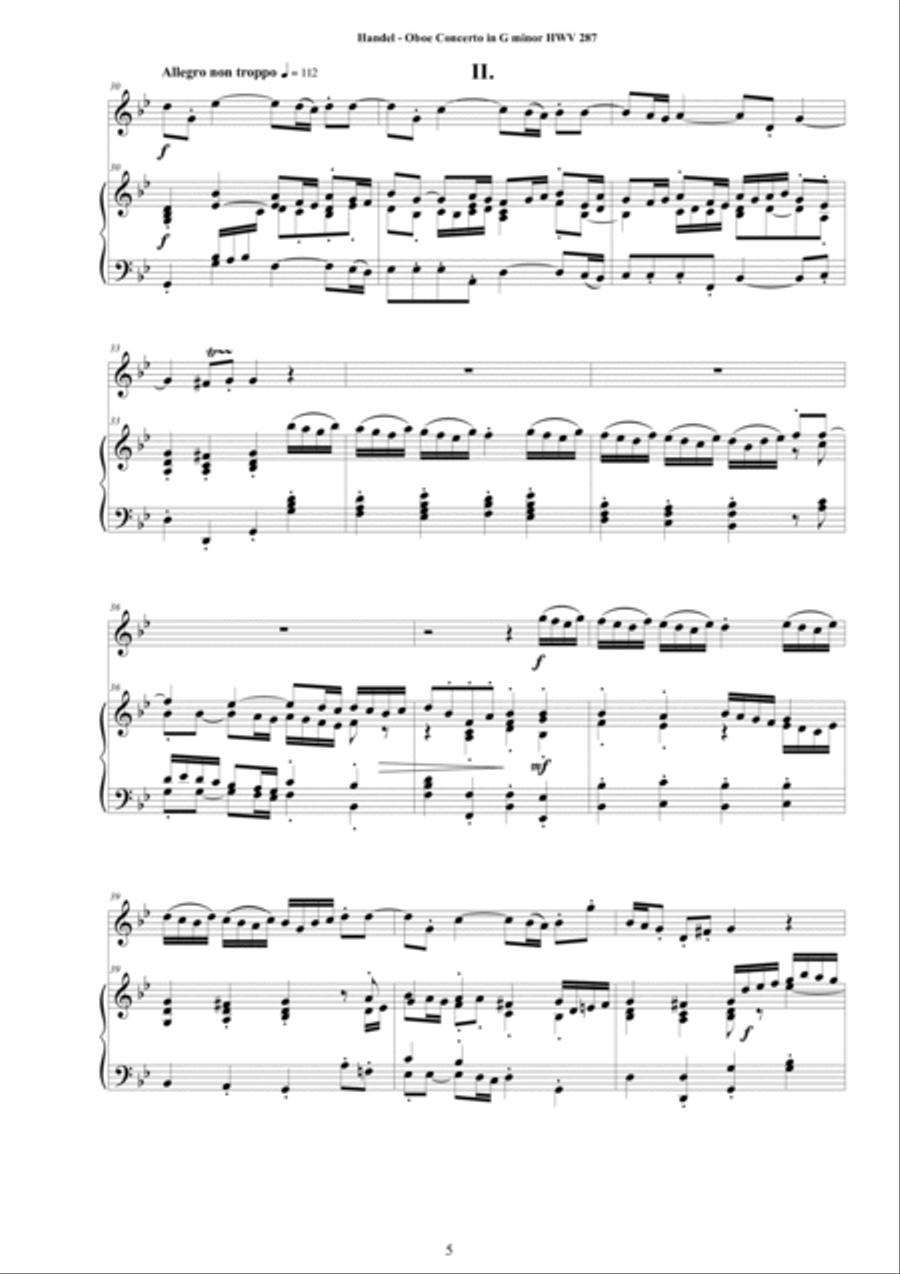 Handel - Oboe Concerto in G minor HWV 287 for Oboe and Cembalo (or Piano) Piano scores gallery preview page 5