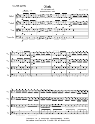 GLORIA IN EXCELSIS, Vivaldi String Quartet, Intermediate Level for 2 violins, viola and cello