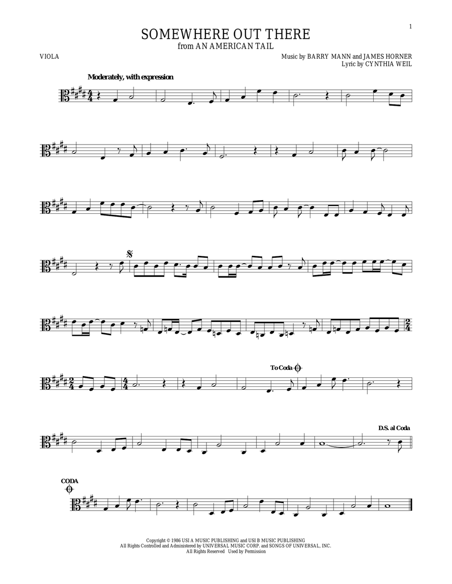 Somewhere Out There Viola Solo scores gallery preview page 1
