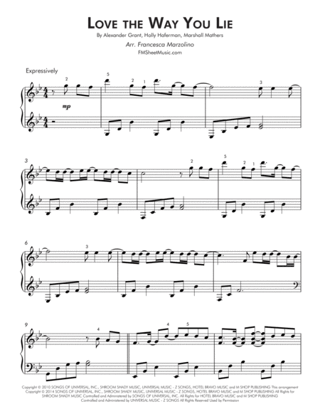 Love The Way You Lie (Late Intermediate Lyrical Piano) image number null